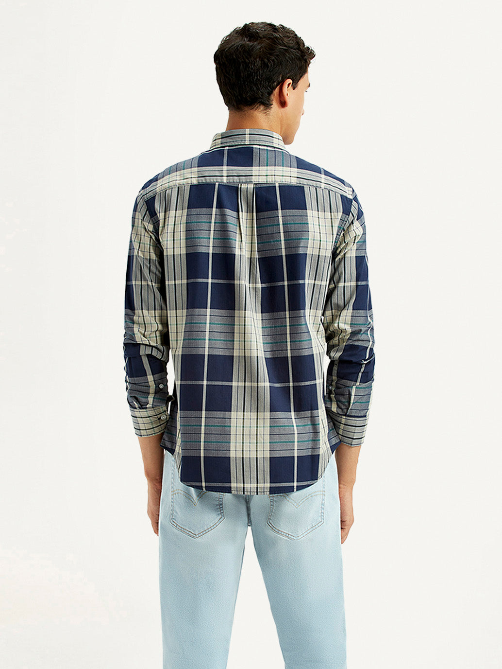 Men's Checkered Multi Color Slim Fit Shirt - Back View