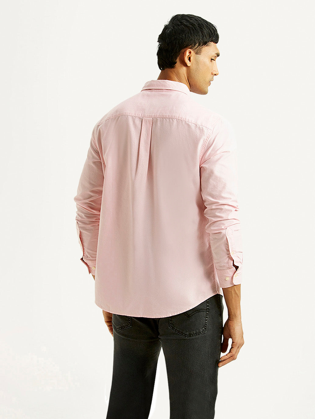 Men's Solid Light Pink Slim Fit Oxford Shirt - Back View