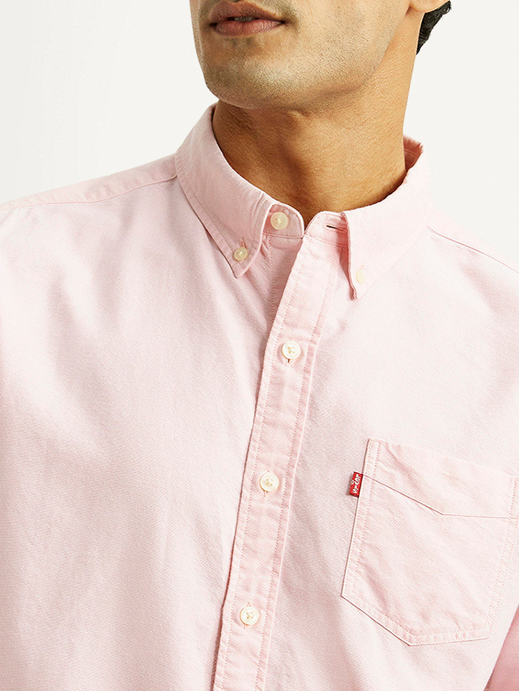 Men's Solid Light Pink Slim Fit Oxford Shirt - Detail View