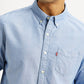 Men's Solid Light Blue Slim Fit Oxford Shirt - Detail View