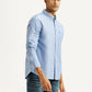 Men's Solid Light Blue Slim Fit Oxford Shirt - Side View