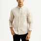 Men's Solid Beige Slim Fit Oxford Shirt - Front View