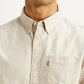 Men's Solid Beige Slim Fit Oxford Shirt - Detail View