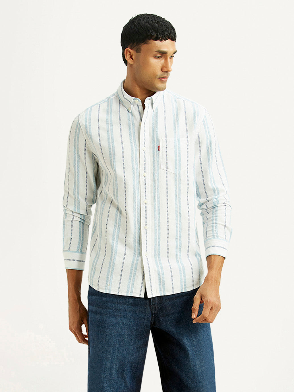 Men's Striped White Slim Fit Shirt