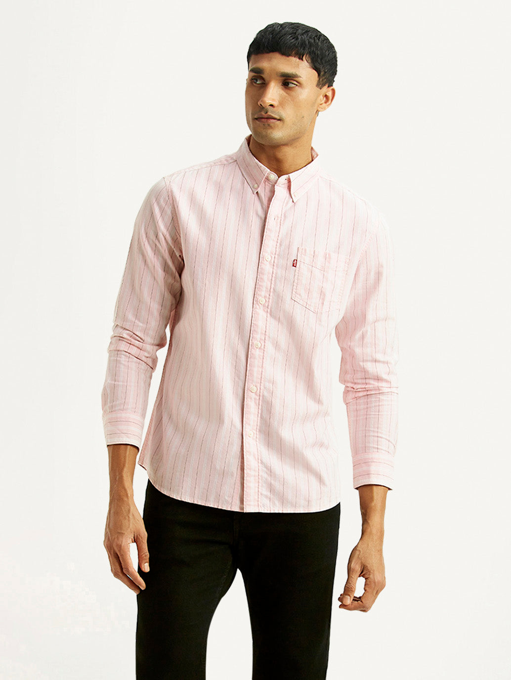 Men's Striped Light Pink Slim Fit Oxford Shirt