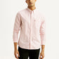 Men's Striped Light Pink Slim Fit Oxford Shirt - Front View