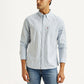 Men's Striped Light Blue Slim Fit Oxford Shirt - Front View