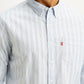 Men's Striped Light Blue Slim Fit Oxford Shirt - Detail View