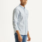 Men's Striped Light Blue Slim Fit Oxford Shirt - Side View