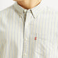 Men's Striped Light Grey Slim Fit Oxford Shirt - Detail View