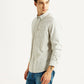 Men's Striped Light Grey Slim Fit Oxford Shirt - Side View