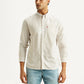 Men's Striped White Slim Fit Oxford Shirt - Front View