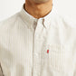 Men's Striped White Slim Fit Oxford Shirt - Detail View