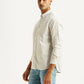 Men's Striped White Slim Fit Oxford Shirt - Side View