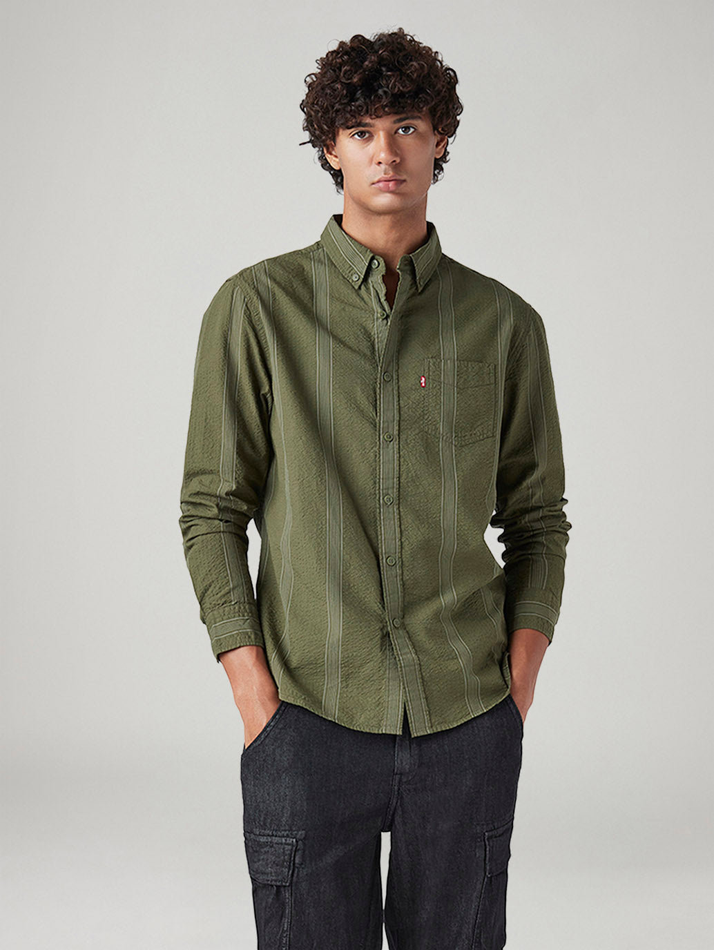 Men's Striped Green Slim Fit Shirt