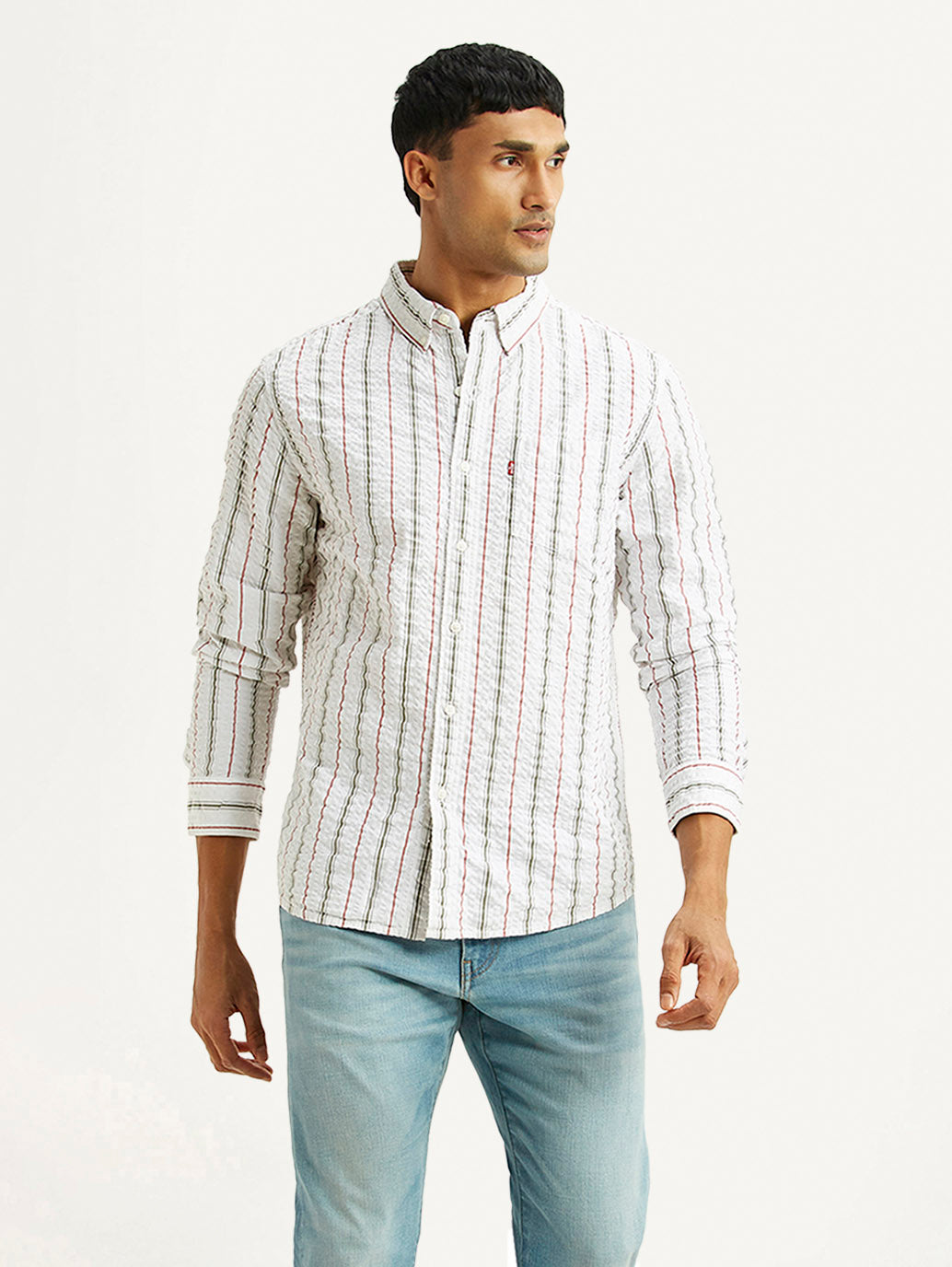 Men's Striped White Slim Fit Shirt