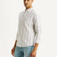 Men's Striped White Slim Fit Shirt - Side View