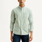 Men's Striped Light Green Slim Fit Oxford Shirt - Front View