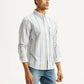 Men's Striped Light Blue Slim Fit Oxford Shirt - Side View