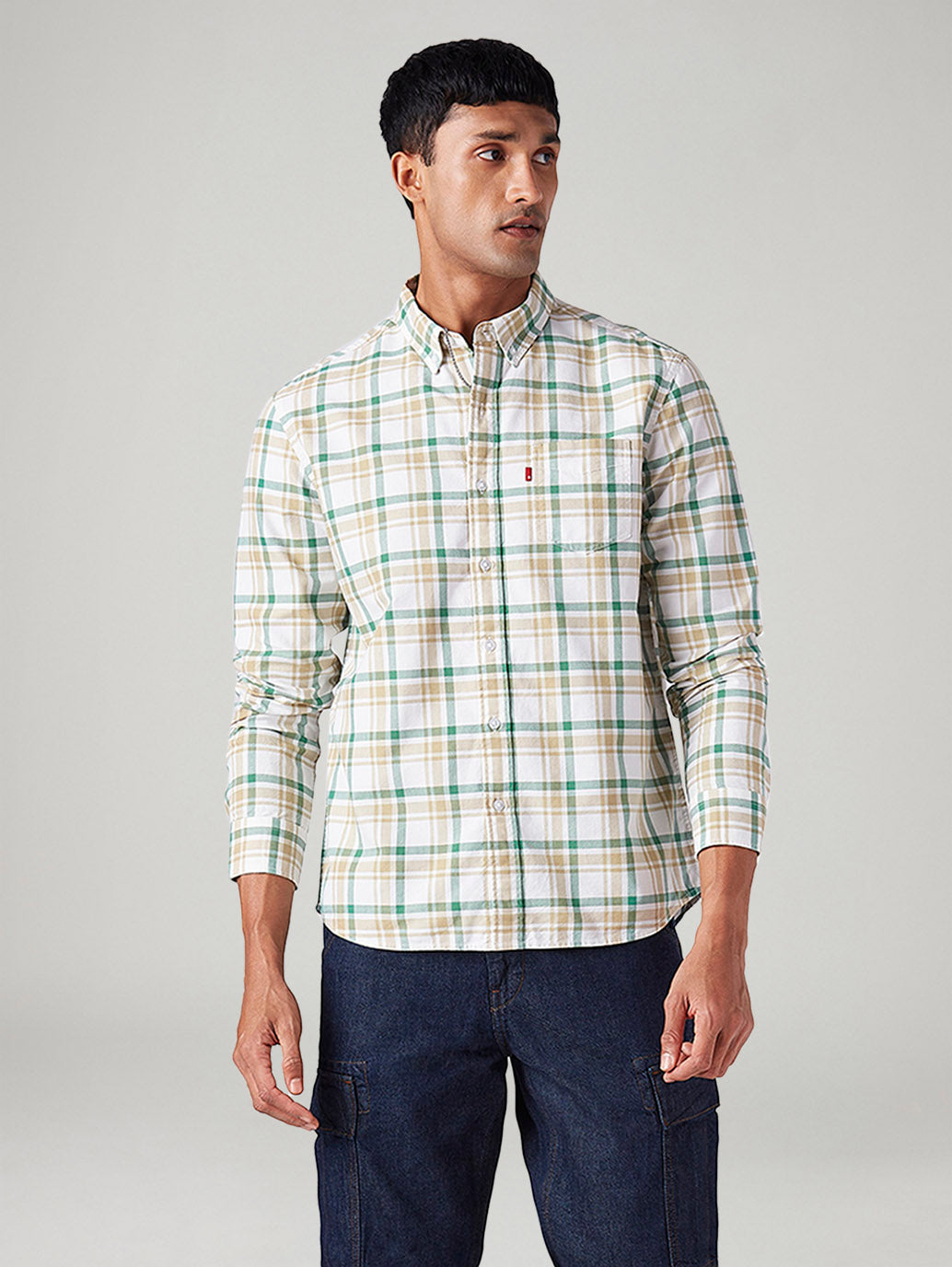 Men's Checkered Slim Fit Oxford Shirt