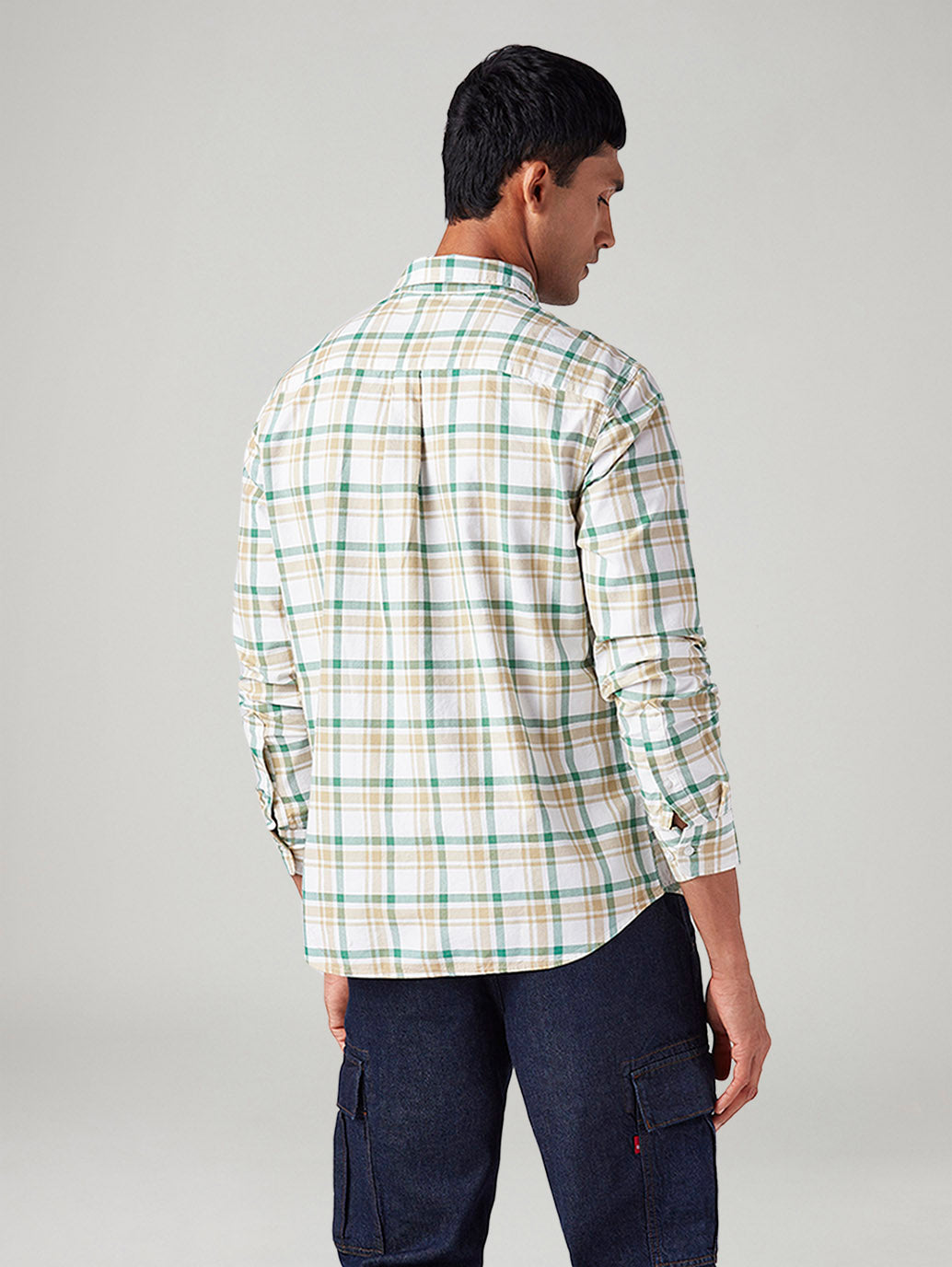 Men's Checkered Slim Fit Oxford Shirt - Back View