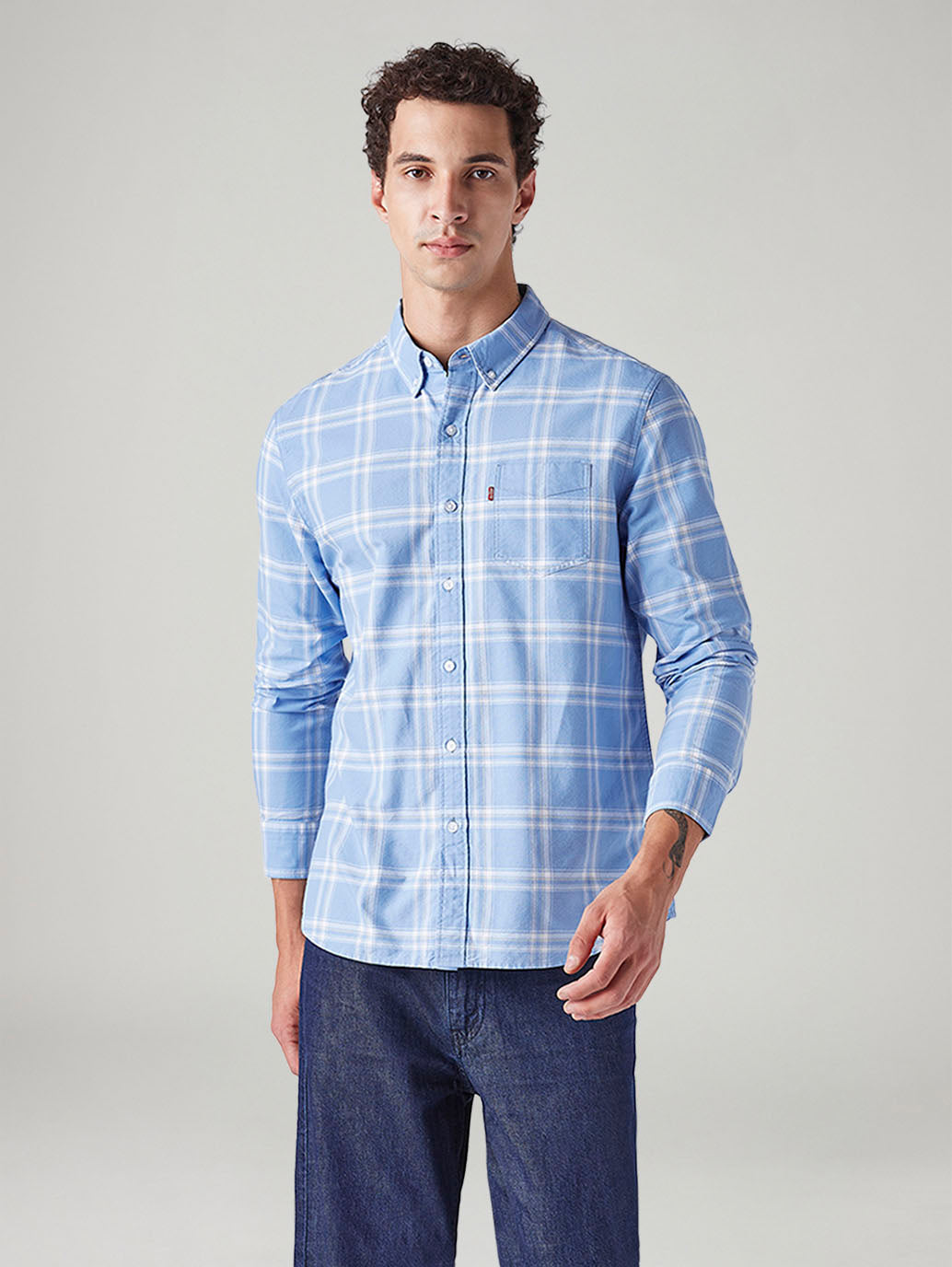 Men's Plaid Slim Fit Oxford Shirt - Front View