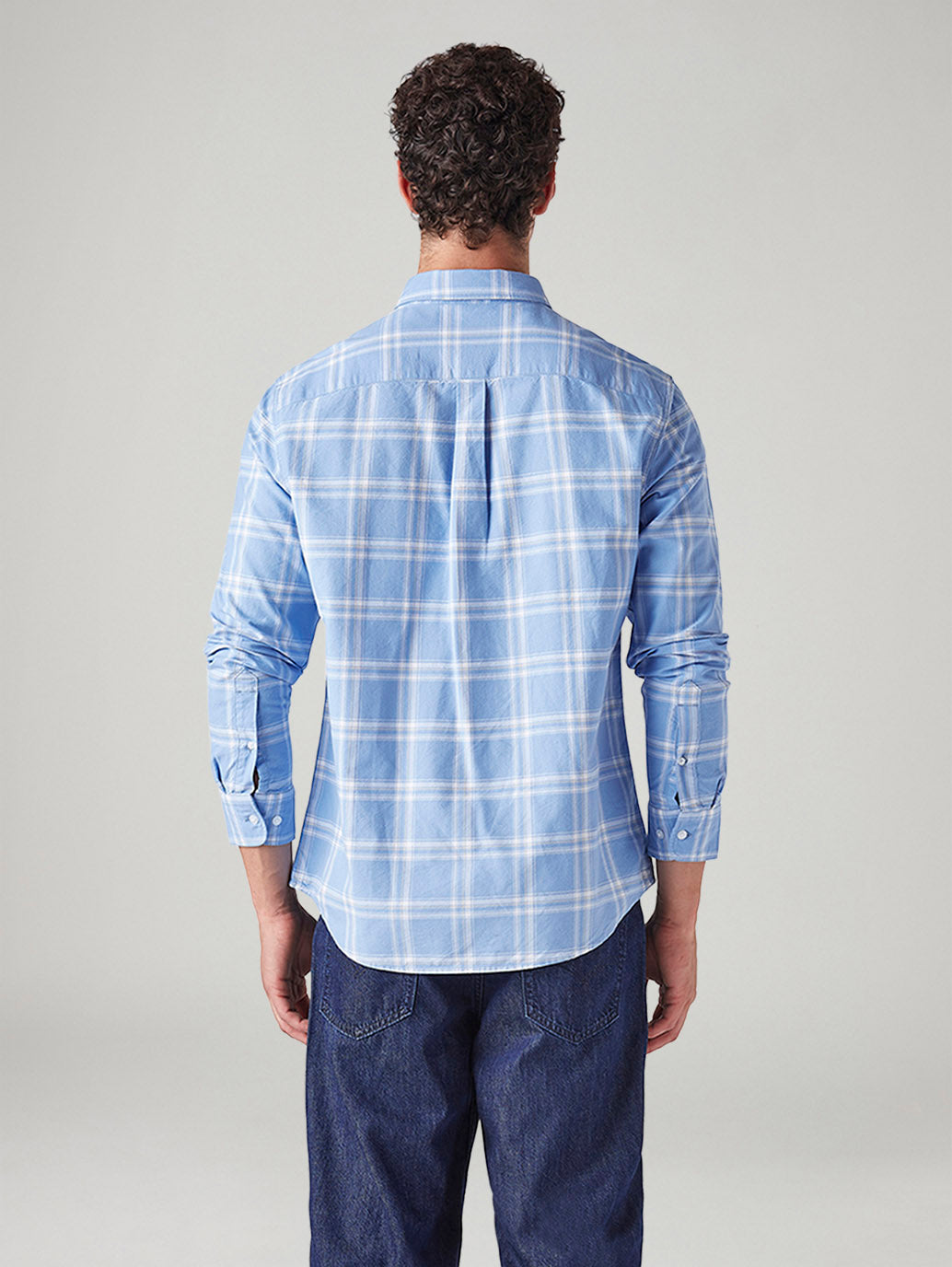 Men's Plaid Slim Fit Oxford Shirt - Back View