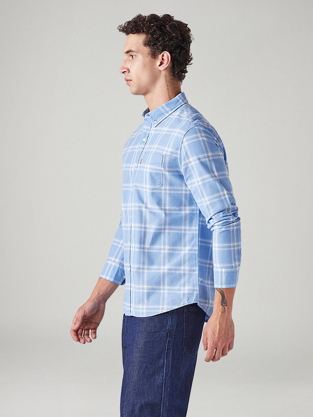 Men's Plaid Slim Fit Oxford Shirt - Side View