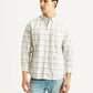 Men's Checkered Off-White Slim Fit Oxford Shirt - Front View