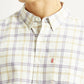 Men's Checkered Off-White Slim Fit Oxford Shirt - Detail View