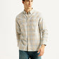 Men's Checkered Beige Slim Fit Oxford Shirt - Styleshot View