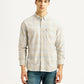 Men's Checkered Beige Slim Fit Oxford Shirt - Front View