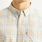Men's Checkered Beige Slim Fit Oxford Shirt - Detail View