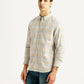 Men's Checkered Beige Slim Fit Oxford Shirt - Side View