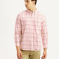 Men's Checkered Pink Slim Fit Oxford Shirt - Front View