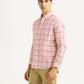 Men's Checkered Pink Slim Fit Oxford Shirt - Side View
