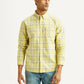 Men's Checkered Yellow Slim Fit Oxford Shirt - Front View