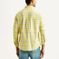 Men's Checkered Yellow Slim Fit Oxford Shirt - Back View