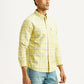 Men's Checkered Yellow Slim Fit Oxford Shirt - Side View