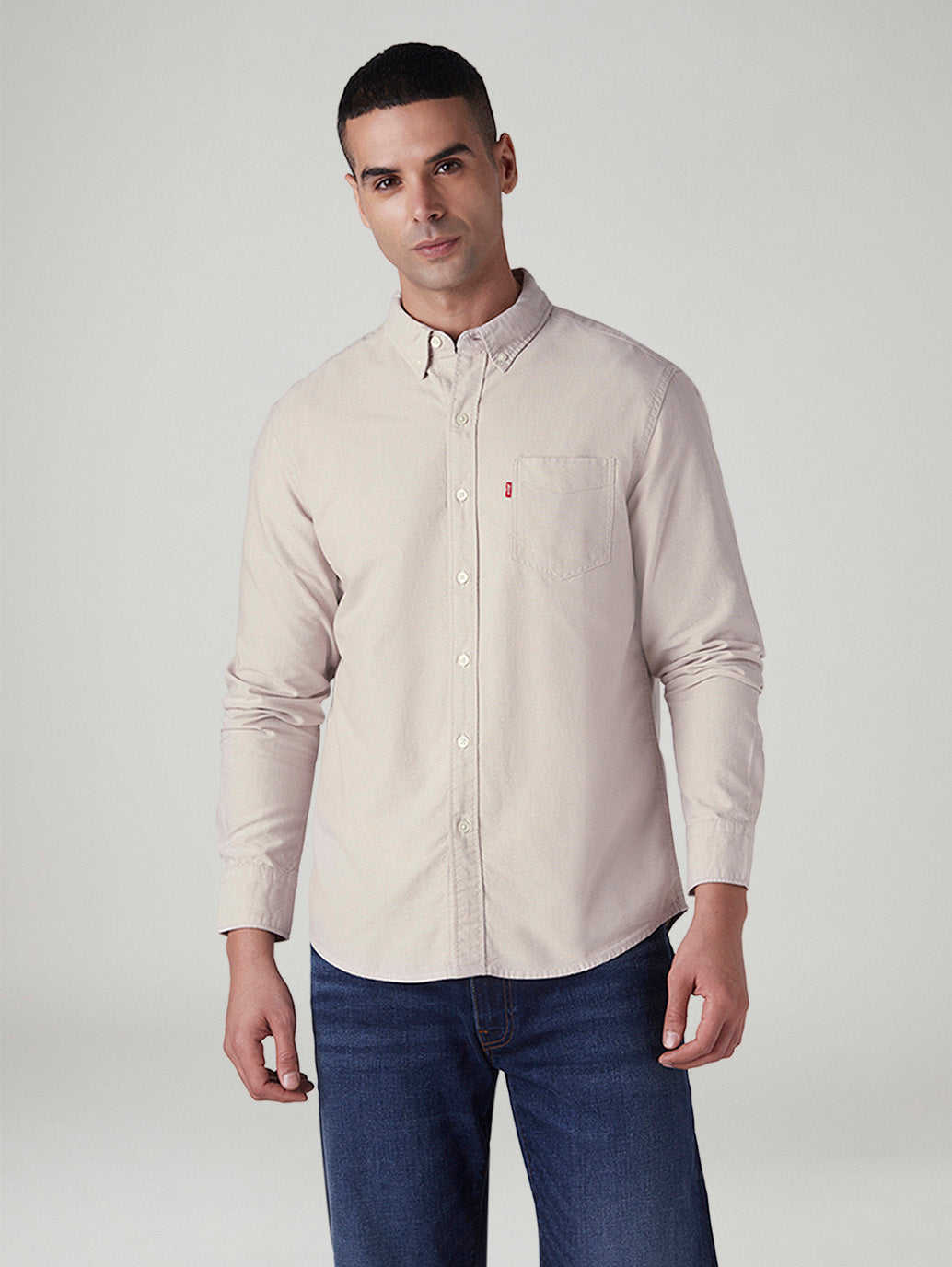 Men's Solid Slim Fit Oxford Shirt - Front View
