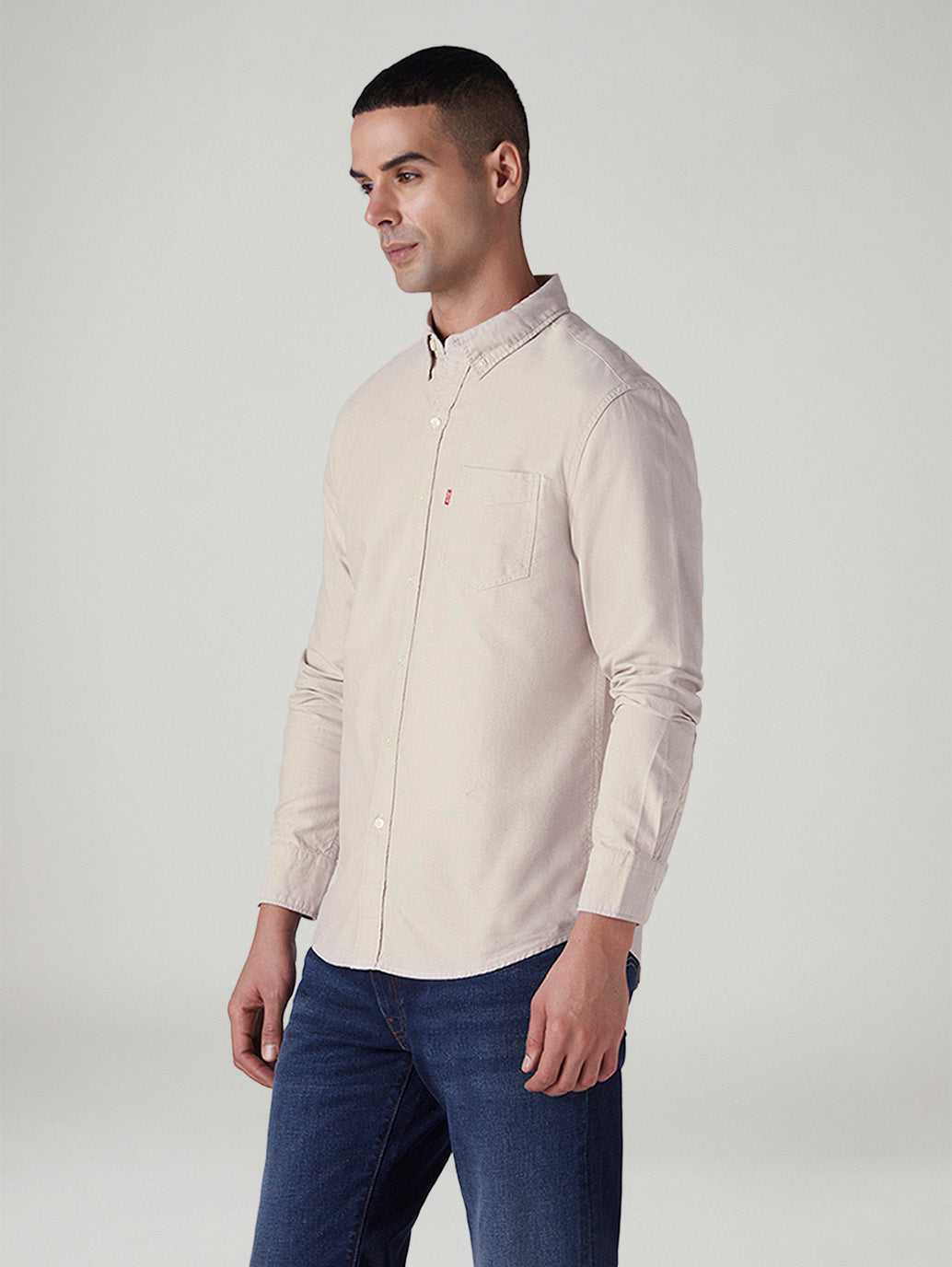 Men's Solid Slim Fit Oxford Shirt - Side View