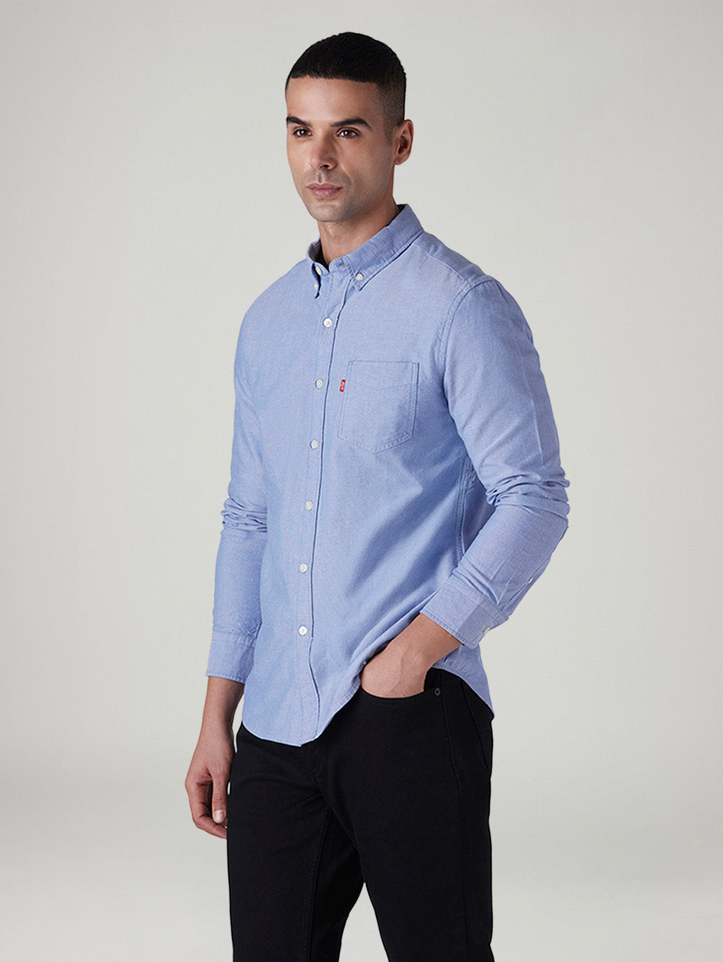 Men's Solid Slim Fit Oxford Shirt - Side View
