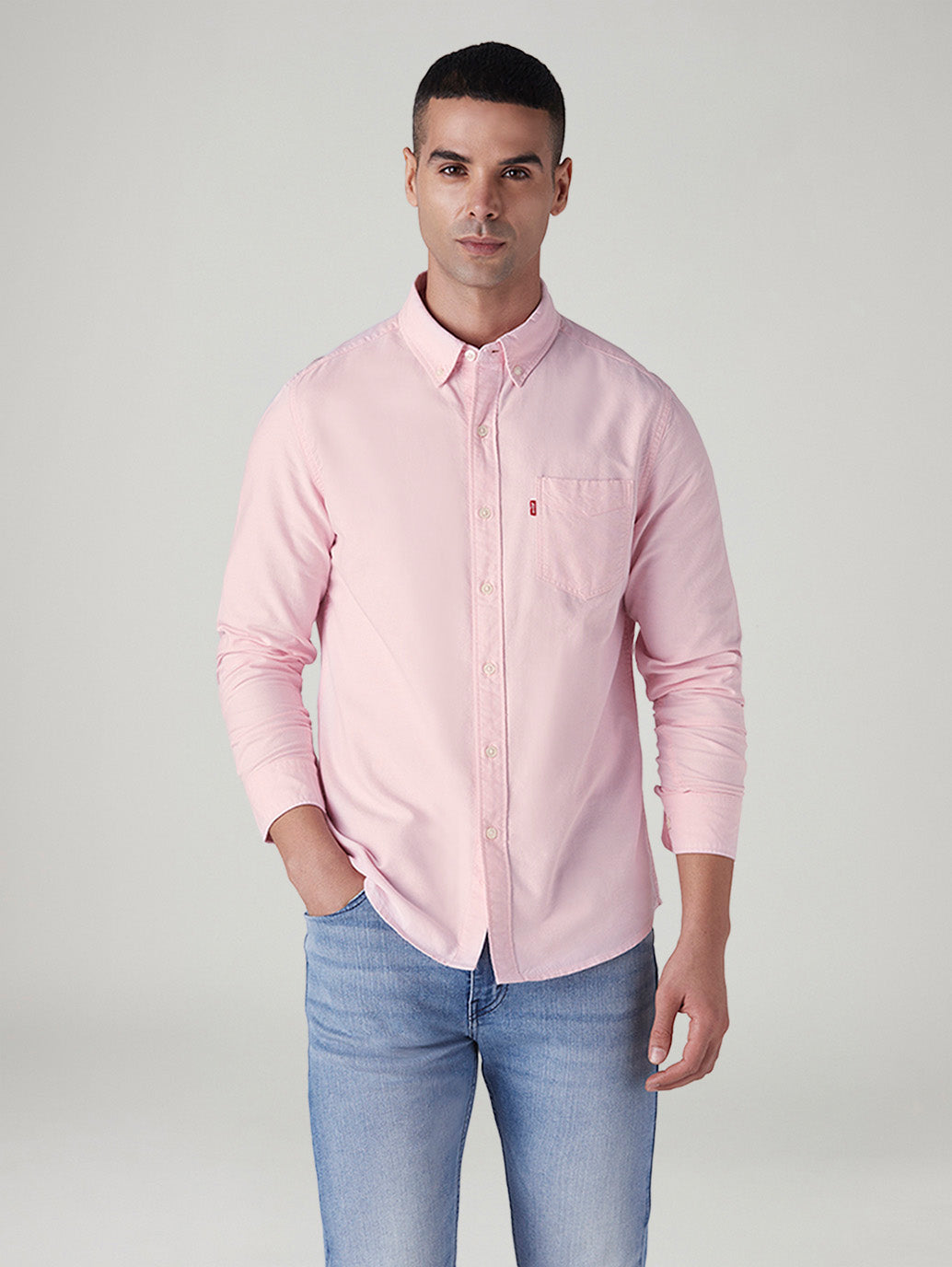 Men's Solid Slim Fit Oxford Shirt - Front View