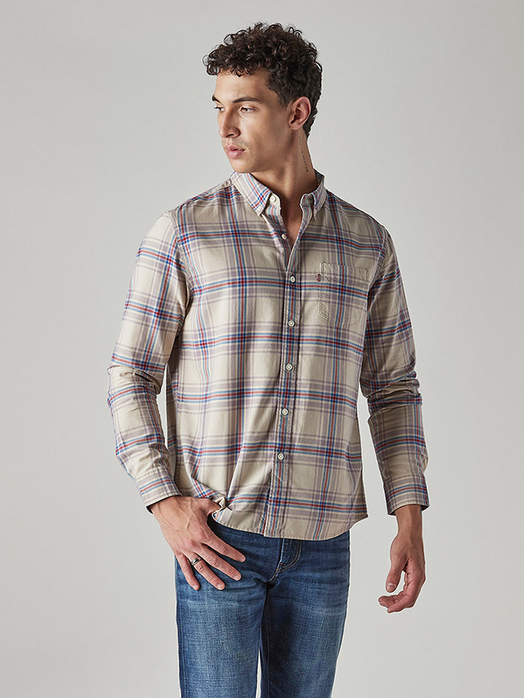 Men's Checkered Slim Fit Oxford Shirt