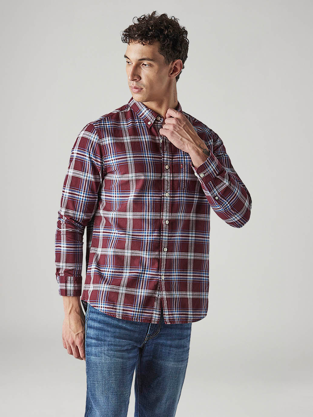 Men's Checkered Slim Fit Oxford Shirt