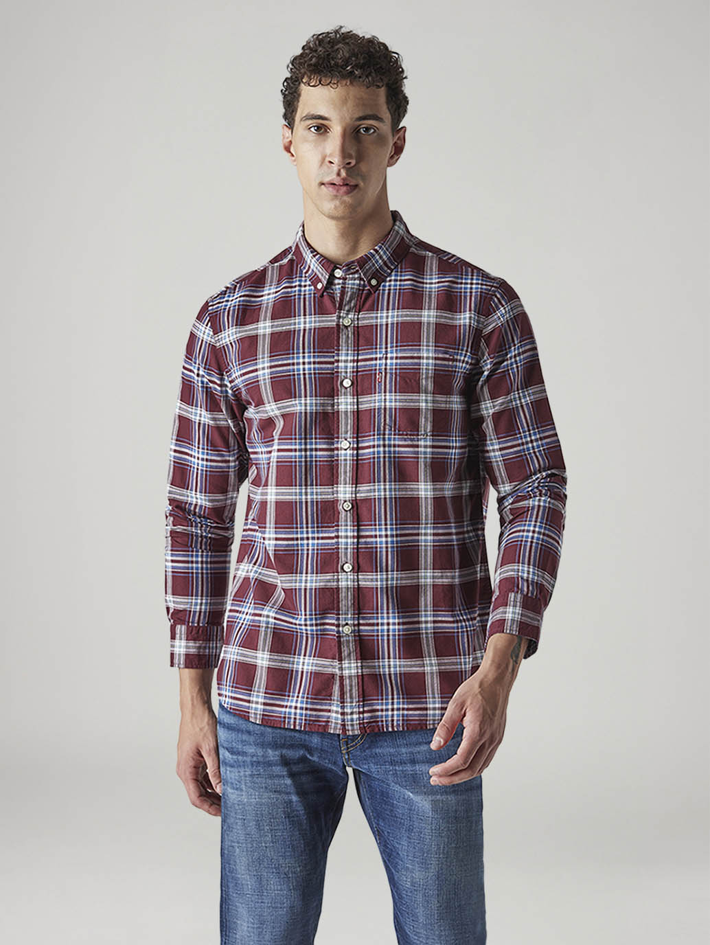 Men's Checkered Slim Fit Oxford Shirt - 20 View