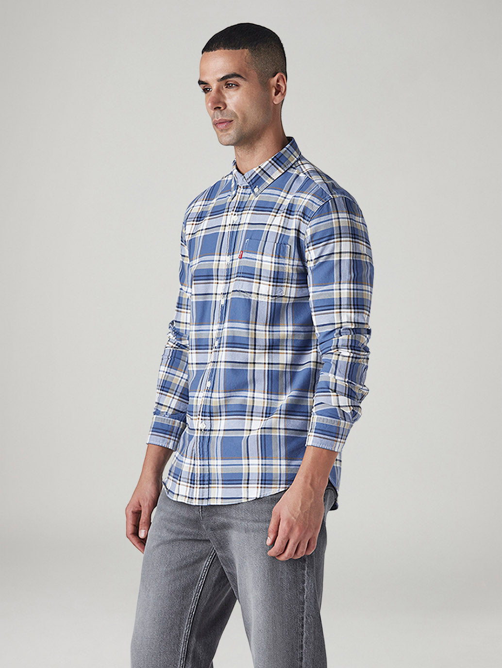 Men's Checkered Slim Fit Oxford Shirt - Side View
