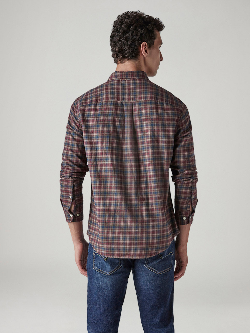 Men's Checkered Slim Fit Flannel Shirt - Back View