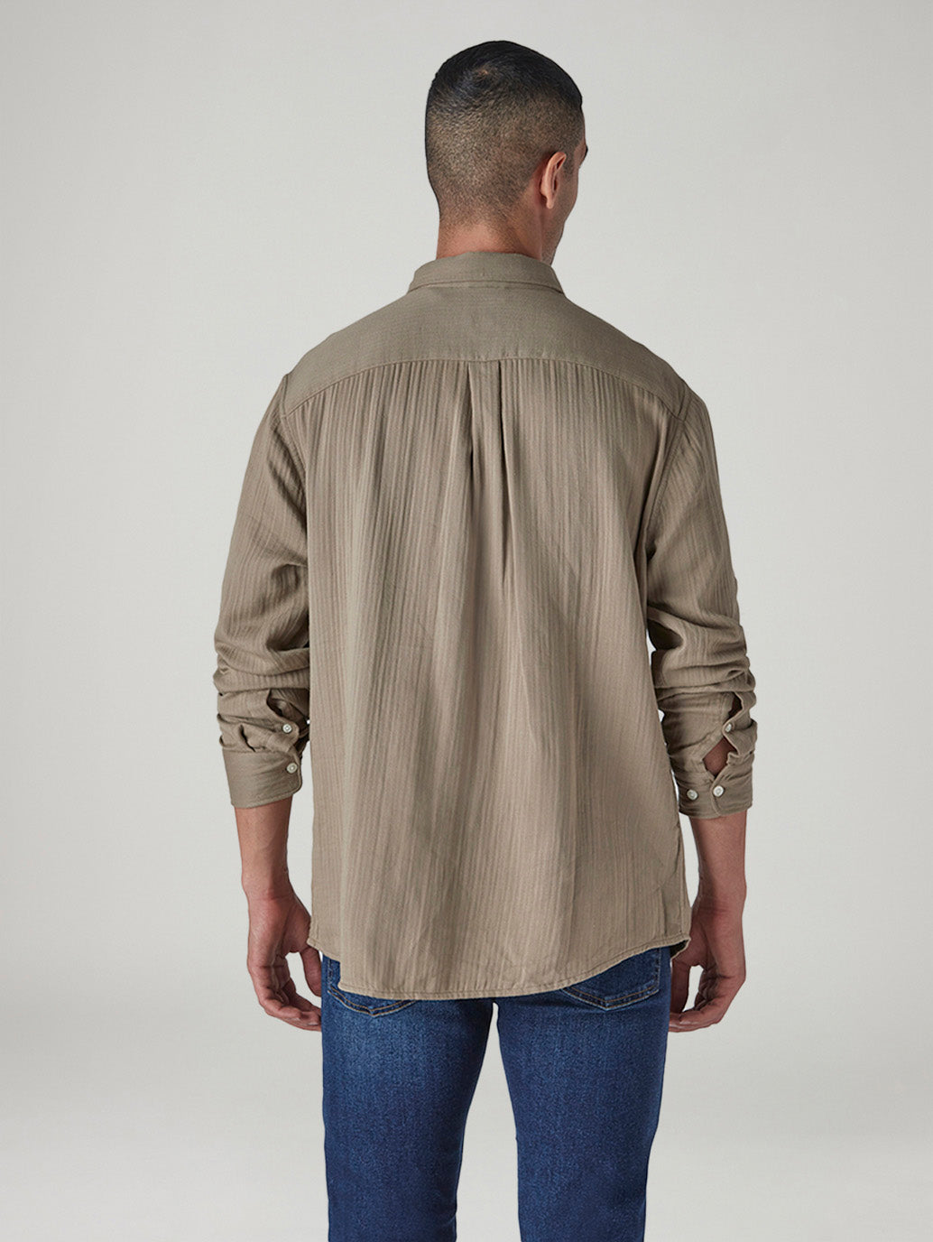 Men's Solid Slim Fit Textured Shirt - Back View