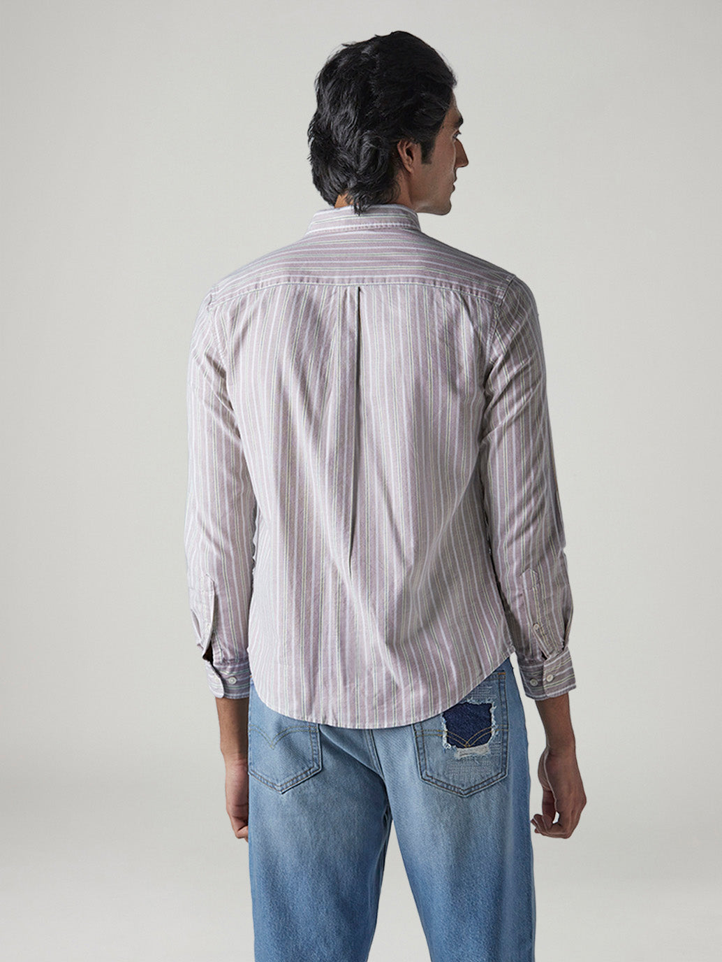 Men's Striped Slim Fit Oxford Shirt - Back View
